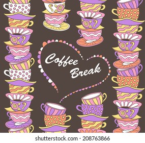  vector background with coffee cups and heart
