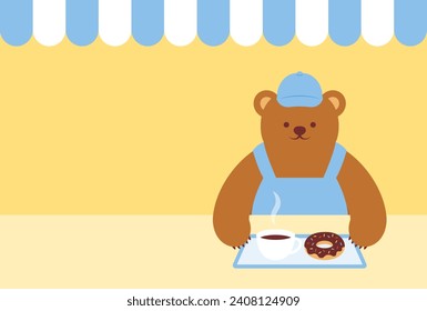 vector background with coffee and donut set and teddy bear cafe staff for banners, cards, posters, social media wallpapers, etc.