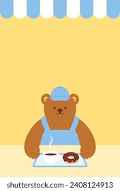 vector background with coffee and donut set and teddy bear cafe staff for banners, cards, posters, social media wallpapers, etc.