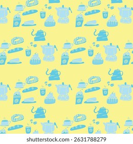 Fondo de Vector con motivos de café y herramientas de elaboración de cerveza
