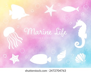 vector background with a collection of marine life for banners, cards, flyers, social media wallpapers, etc.