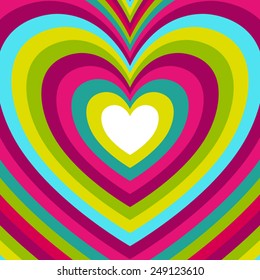 Vector background with color hearts emanating from the center