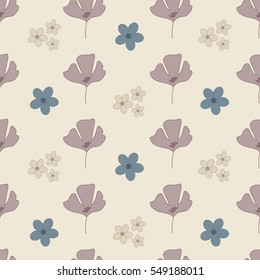 Vector background with color set of different flowers. Seamless illustration