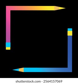Vector background with colored pencils and copy space. Colored pencils with rainbow gradient. Vector illustration.