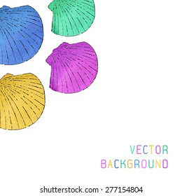 Vector background with colored seashells. Hand drawing.