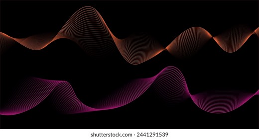 vector background colored wavy lines on a black background fog