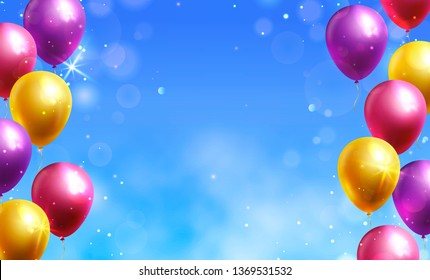 Vector background with colorful balloons and copy space for birthday congratulation or party invitation. Holiday banner.