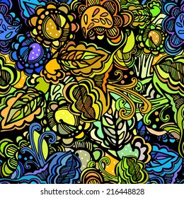 vector background with colorful bright leaves and flowers