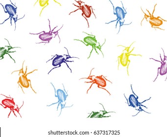 vector background of colorful bugs crawling hand-drawn with ink