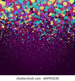 Vector background with colorful confetti. Abstract dotted retro texture.