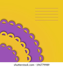 Vector background. Colorful cover notebook, leaflet, paper lace cutout, realistic shadows. 