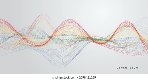 Vector background with colorful dynamic particles wave. Abstract 3D technology style background.