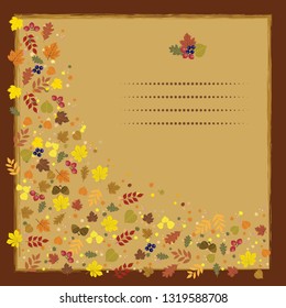 Vector background with colorful fall leaves and a place for text in bright fall colors. 