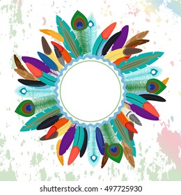 Vector background with colorful feather on grunge background