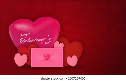 Vector background with colorful festival of Valentine's day.And a big bright red heart. With beautiful bokeh and glittering lights.