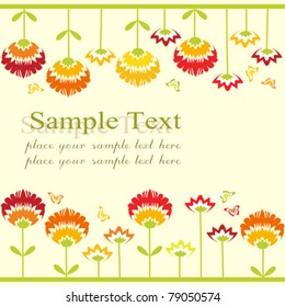 Vector background with colorful flowers and butterflies