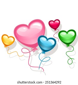 Vector background with colorful glossy heart balloons
