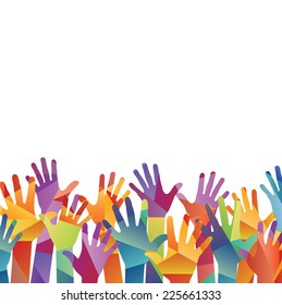 Vector background. colorful up hands