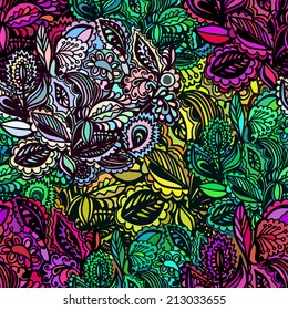 vector background with colorful leaves and flowers