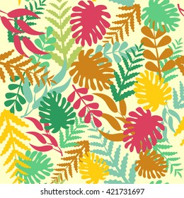 Vector background with colorful Leaves Seamless Pattern  for wallpapers, pattern fills, web page backgrounds, surface textures, textile.