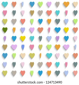 Vector background with colorful paper hearts