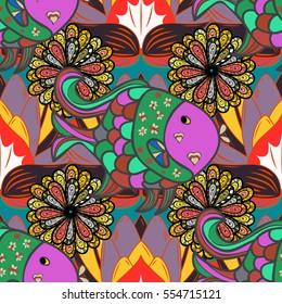 Vector background - colorful pattern with fish. Seamless. Vector.