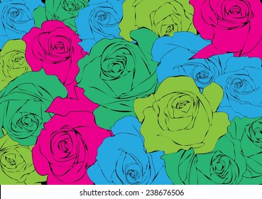 Vector background of colorful roses,Greeting card with roses, watercolor, can be used as invitation card for wedding, birthday and other holiday and summer background. Vector illustration.