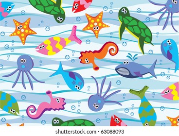 vector background of colorful sea animals