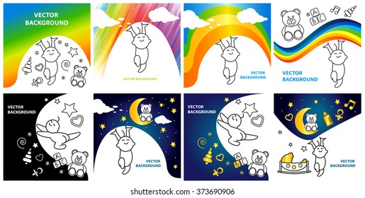 Vector background colorful set of newborn baby in diapers flying dream and emotion