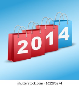 Vector Background colorful shopping bags with the numbers of the new year. Illustration of retro and sale.