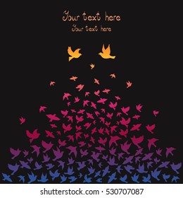 Vector background of colorful silhouette birds.