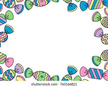 Vector background with colorful sweets and space for text. Frame of candies.