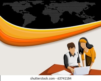 Vector background with colorful wave and business people working