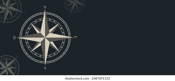 Fondo de Vector con brújula. Imagen de fondo con Wind Rose. Tema marino.	
