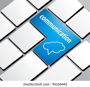 vector background with a computer keyboard and the word communication