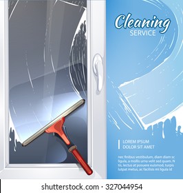 Vector background concept picture of cleaning service with illustration of rubber cleaner for windows. Picture with place for your text