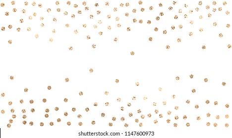 Vector background with confetti circles, small pieses of gold foil isolated on white. Modern element for wedding, celebration, party, anniversary, birthday, Valentine's Day designs.