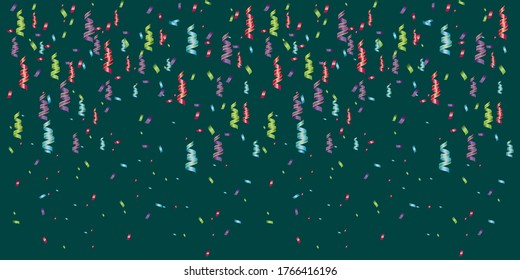 Vector background with confetti and serpentine. Carnival ribbons on a green background.