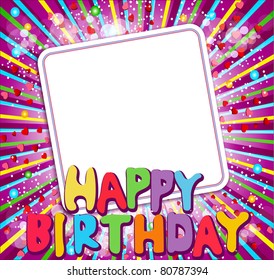 vector background with a congratulatory card and says "Happy Birthday"