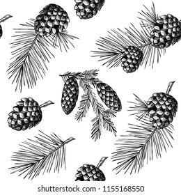  Vector  background with coniferous branches . Vector  seamless pattern, great choice for wrapping paper pattern. Vintage style
