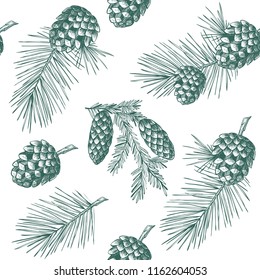  Vector  background with coniferous branches . Vector  seamless pattern, great choice for wrapping paper pattern. Vintage style