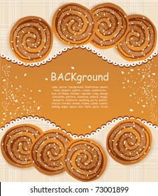 vector background with  cookies sprinkled with sesame seeds and sugar