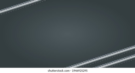 Vector background with copper rebars and copy space. Induastrial banner template on dark gray background. Vector illustration realistic metal rods and bars for building and construction.