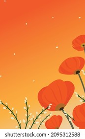 Vector of background with copy space for text - bright banners, posters, cover design templates, social media story wallpapers with spring leaves and flowers