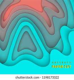 Vector background with coral and turquoise gradient color paper cut shapes. 3D abstract paper style, design layout for business presentations, flyers, posters, decoration, cards, brochur cover