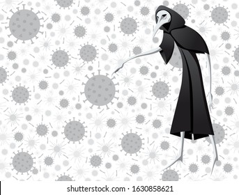 Fondo Vector Con Bacterias De Coronavirus En China. Médico De Plaga Tocando Las Bacterias