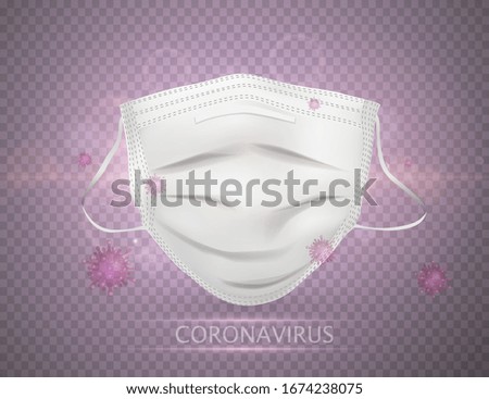 Vector background with coronavirus and medical mask. Concept of protection.