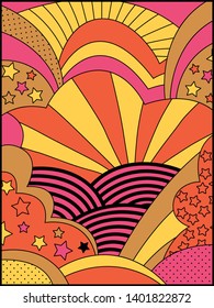 Vector Background, Cover, Poster Template from the 1960s Psychedelic Art Style 