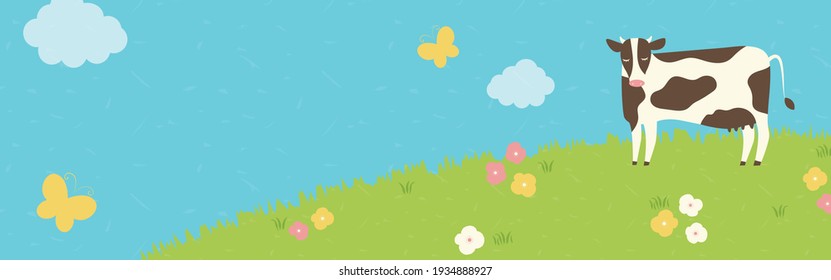 vector background with a cow in the field for banners, cards, flyers, social media wallpapers, etc.