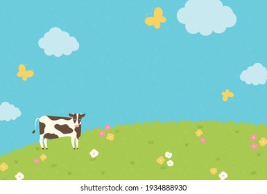 vector background with a cow in the field for banners, cards, flyers, social media wallpapers, etc.
